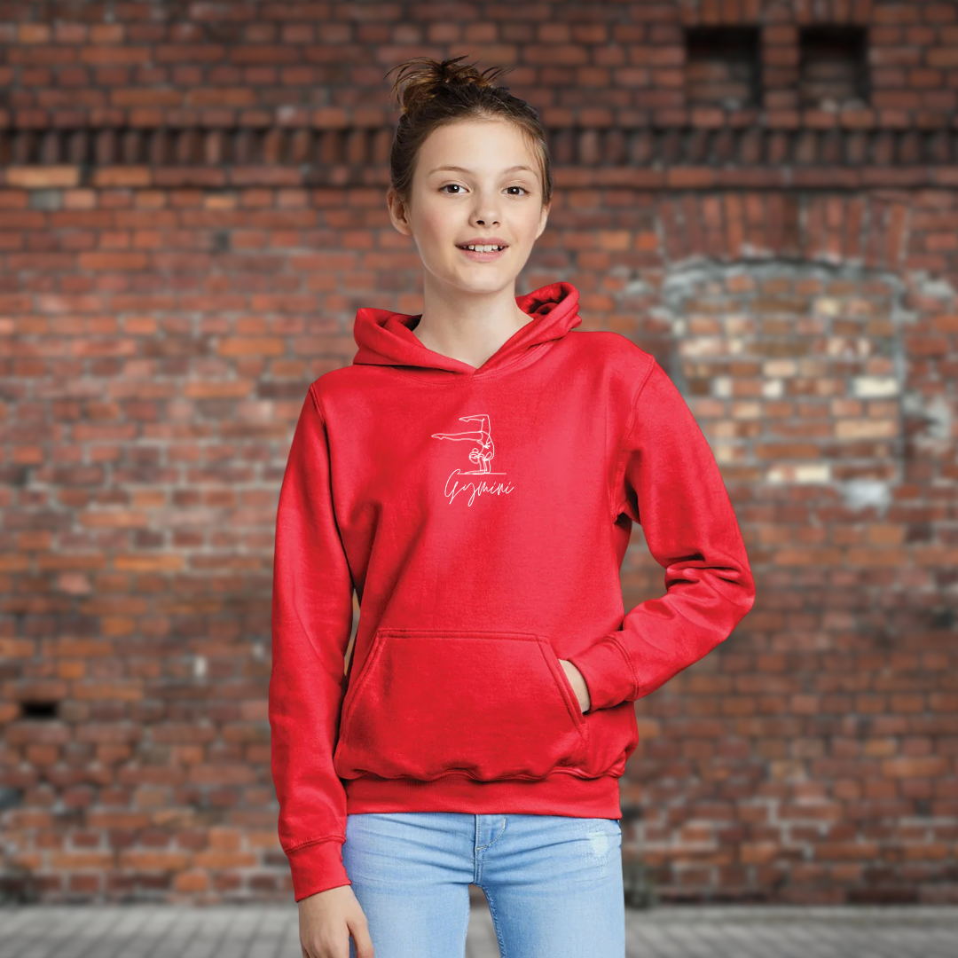 Sweatshirt à Capuche pour Enfants – Design Gymnaste Brodé avec Fil Blanc