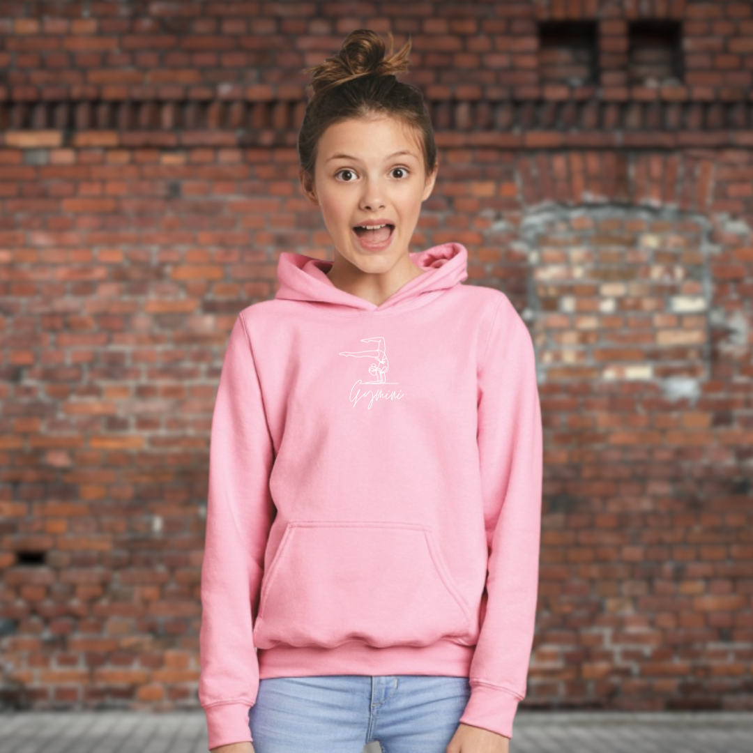 Sweatshirt à Capuche pour Enfants – Design Gymnaste Brodé avec Fil Blanc